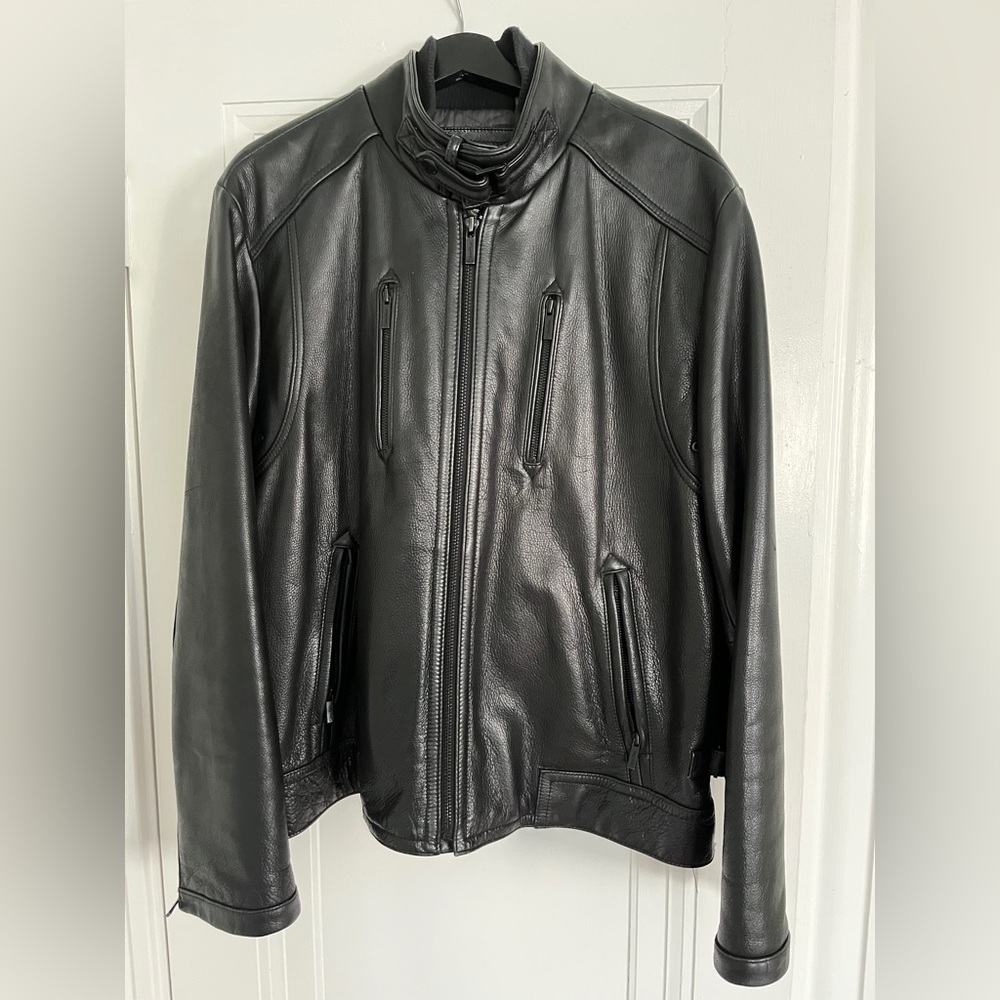 Black Leather Calvin Klein Motorcycle Jacket XL